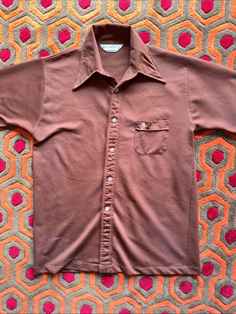 MAKE OFFER! Vintage Munsingwear Grand Slam Men's Brown Button-Down Shirt polo M